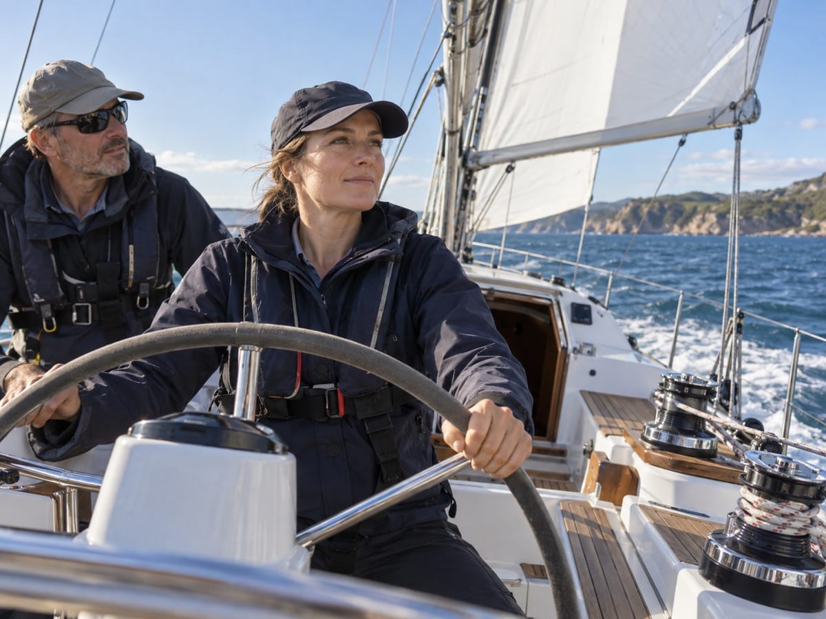 Skipper at the helm
