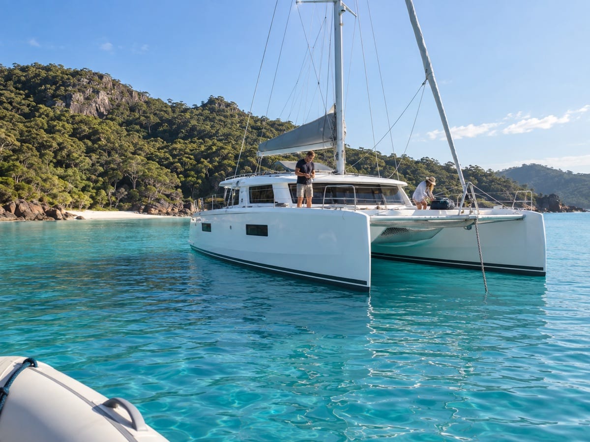 Catamaran at anchor, Whitsundays